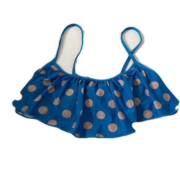 Rachel Pally Polka Dot Ruffle Bikini Swim Top Blue Size S - Picture 1 of 2